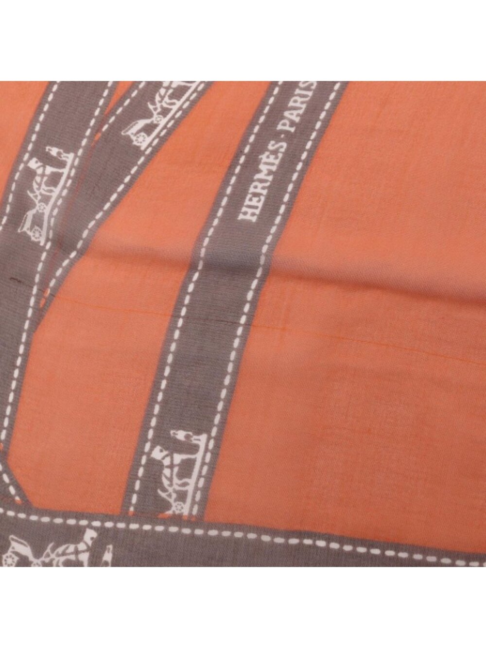 Hermes Scarf Carre Geant 140 Silk Muslin Bolduc Orange Ribbon Pattern - Picture 6 of 9